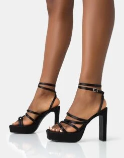 Public Desire Viola Satin Strappy Square Toe Platform Flat Block Heels In Black Satin For Women -Desirelic Store 208515939 2