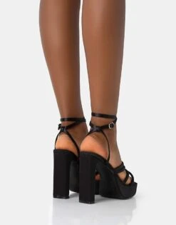 Public Desire Viola Satin Strappy Square Toe Platform Flat Block Heels In Black Satin For Women -Desirelic Store 208515939 3