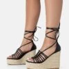 Public Desire Reece Pu Knot Strap Lace Up Raffia Wedge Heels In Black Pu For Women -Desirelic Store 208516025 1 blackpu