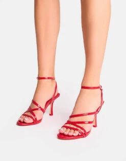 Public Desire Free Spirit Strappy Round Toe Mid Heels In Red For Women -Desirelic Store 208516046 1 red 1