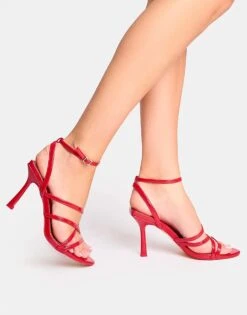 Public Desire Free Spirit Strappy Round Toe Mid Heels In Red For Women -Desirelic Store 208516046 3
