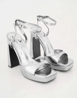 Public Desire Resist Mirror Peep Toe Barely There Platform Heels In Silver For Women -Desirelic Store 208516059 1 silver 1
