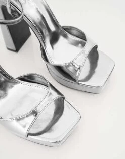 Public Desire Resist Mirror Peep Toe Barely There Platform Heels In Silver For Women -Desirelic Store 208516059 3