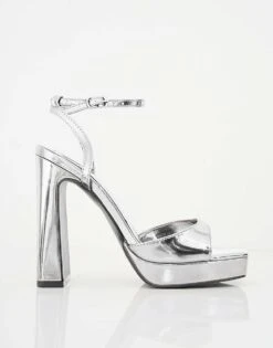 Public Desire Resist Mirror Peep Toe Barely There Platform Heels In Silver For Women -Desirelic Store 208516059 4