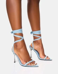 Public Desire Ultimate Lace Up Diamante Encrusted Pointed Toe Stiletto Heels In Denim For Women -Desirelic Store 208516132 4