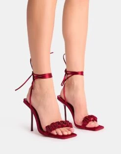 Public Desire Marisatin Rose Detail Lace Up Heels In Burgundy For Women -Desirelic Store 208516149 3