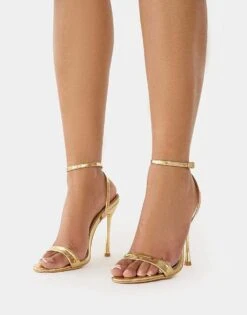 Public Desire Soho Metallic Barely There Strappy Stiletto Heels In Gold For Women -Desirelic Store 208516206 1 gold 1