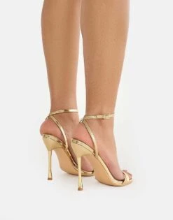 Public Desire Soho Metallic Barely There Strappy Stiletto Heels In Gold For Women -Desirelic Store 208516206 2