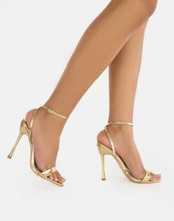 Public Desire Soho Metallic Barely There Strappy Stiletto Heels In Gold For Women -Desirelic Store 208516206 3