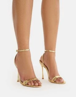 Public Desire Soho Metallic Barely There Strappy Stiletto Heels In Gold For Women -Desirelic Store 208516206 4