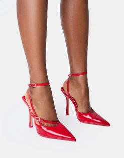 Public Desire Idol Patent Buckle Strappy Detail Stiletto Court High Heels In Red For Women -Desirelic Store 208516208 1 red 1