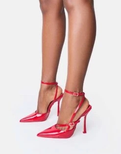 Public Desire Idol Patent Buckle Strappy Detail Stiletto Court High Heels In Red For Women -Desirelic Store 208516208 3