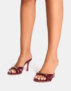 Public Desire Alisa Buckle Detail Mid Heeled Mules In Burgundy For Women -Desirelic Store 208516234 3