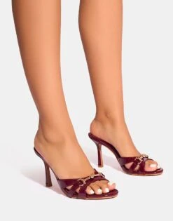 Public Desire Alisa Buckle Detail Mid Heeled Mules In Burgundy For Women -Desirelic Store 208516234 4