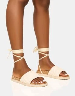 Public Desire Super Yacht Patterned Lace Up Sandal In Cream For Women -Desirelic Store 208516307 1 cream 1