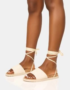 Public Desire Super Yacht Patterned Lace Up Sandal In Cream For Women -Desirelic Store 208516307 2