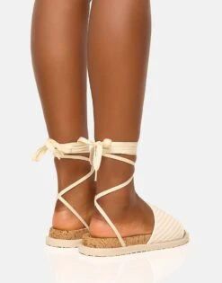 Public Desire Super Yacht Patterned Lace Up Sandal In Cream For Women -Desirelic Store 208516307 3