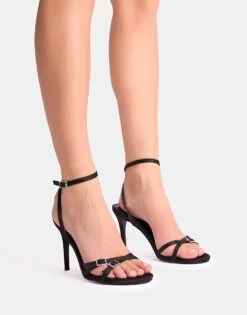 Public Desire Jenna Microfibre Double Strap Diamante Buckle Detail Barely There Heels In Black For Women -Desirelic Store 208516336 1 black 1