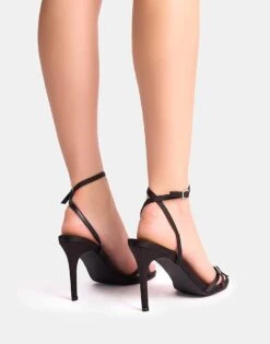Public Desire Jenna Microfibre Double Strap Diamante Buckle Detail Barely There Heels In Black For Women -Desirelic Store 208516336 2