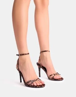 Public Desire Jenna Satin Double Strap Diamante Buckle Detail Barely There Heels In Leopard For Women -Desirelic Store 208516354 1 leopard 1