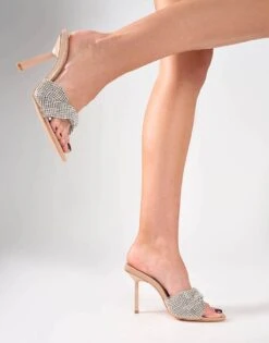 Public Desire Pegasus Embellished Front Barely There Mules In Beige For Women -Desirelic Store 208516396 3