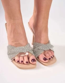 Public Desire Pegasus Embellished Front Barely There Mules In Beige For Women -Desirelic Store 208516396 4