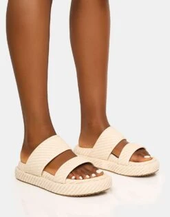 Public Desire Cierra Double Strap Patterned Platform Sandal In Cream For Women -Desirelic Store 208516423 1 cream 1