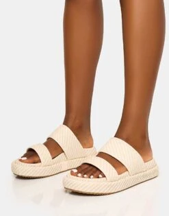 Public Desire Cierra Double Strap Patterned Platform Sandal In Cream For Women -Desirelic Store 208516423 2