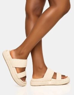 Public Desire Cierra Double Strap Patterned Platform Sandal In Cream For Women -Desirelic Store 208516423 3