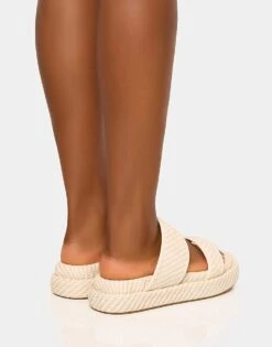 Public Desire Cierra Double Strap Patterned Platform Sandal In Cream For Women -Desirelic Store 208516423 4