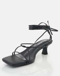 Public Desire Shibuya Snake Texture Pu Square Toe Lace Up Low Heels In Black Snake For Women -Desirelic Store 208516438 2