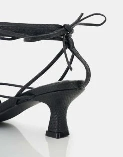 Public Desire Shibuya Snake Texture Pu Square Toe Lace Up Low Heels In Black Snake For Women -Desirelic Store 208516438 4