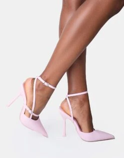Public Desire Idol Patent Buckle Strappy Detail Stiletto Court High Heels In Pink For Women -Desirelic Store 208516488 2
