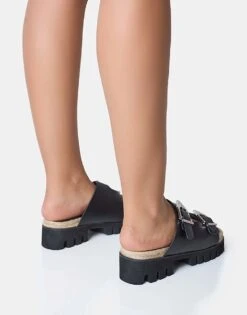 Public Desire Equinox Chunky Jute Detail Buckle Flatform Sandals In Black For Women -Desirelic Store 208516670 2