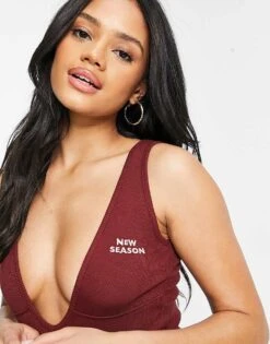 Public Desire Plunge Body With Logo Front In Chocolate For Women Brown