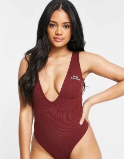 Public Desire Plunge Body With Logo Front In Chocolate For Women Brown -Desirelic Store 22356966 3