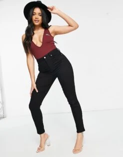 Public Desire Plunge Body With Logo Front In Chocolate For Women Brown -Desirelic Store 22356966 4