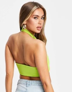 Public Desire Cross Front Crop Top Co Ord In Green For Women -Desirelic Store 24108613 2