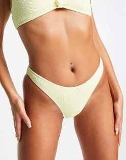 Public Desire Crinkle Knot Detail High Leg Bikini Bottom In Lemon For Women -Desirelic Store 24308970 1 lemon 1